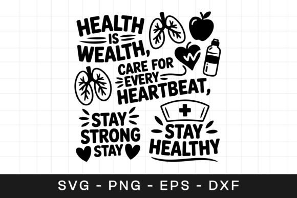 Health Wealth Care Heartbeat Graphics for Crafts