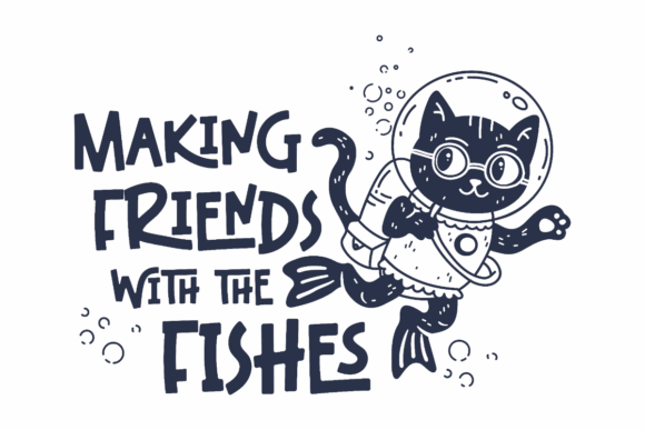 Nautical Cat Diver Art Graphics for Crafts
