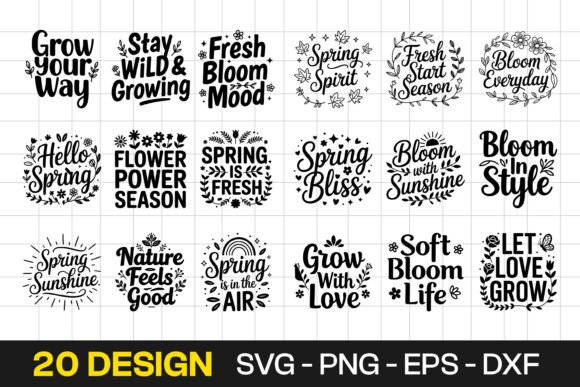 Spring Positive Quotes Floral Typography Graphics